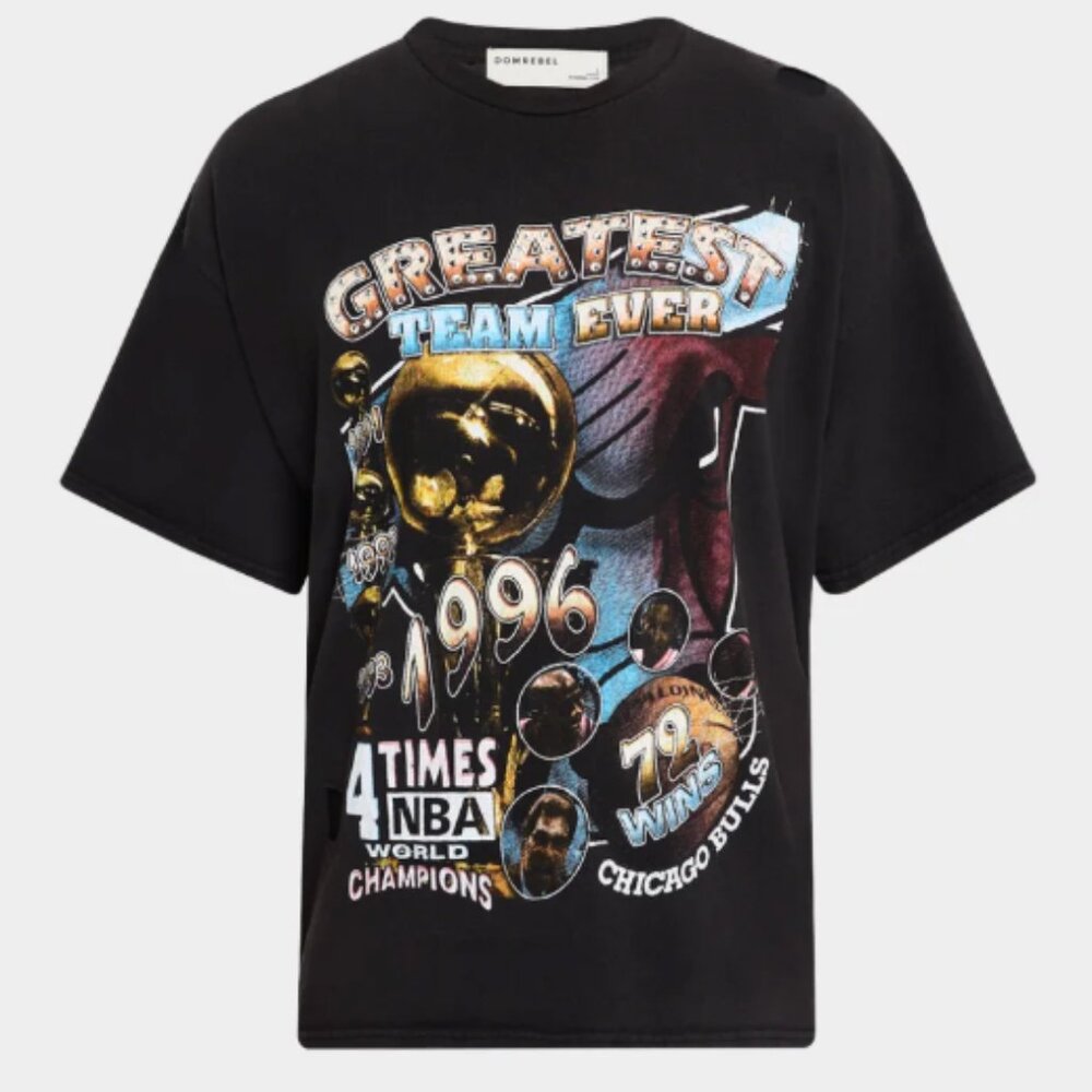 DOMREBEL Chicago Bulls Graphic Short Sleeve T-Shirt Swarovski Crystals $360.00